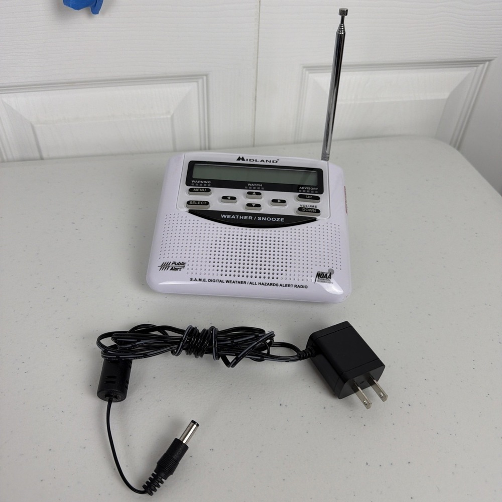 Midland WR-120EZ NOAA Weather Radio Digital All Hazards Alert With Power Supply
